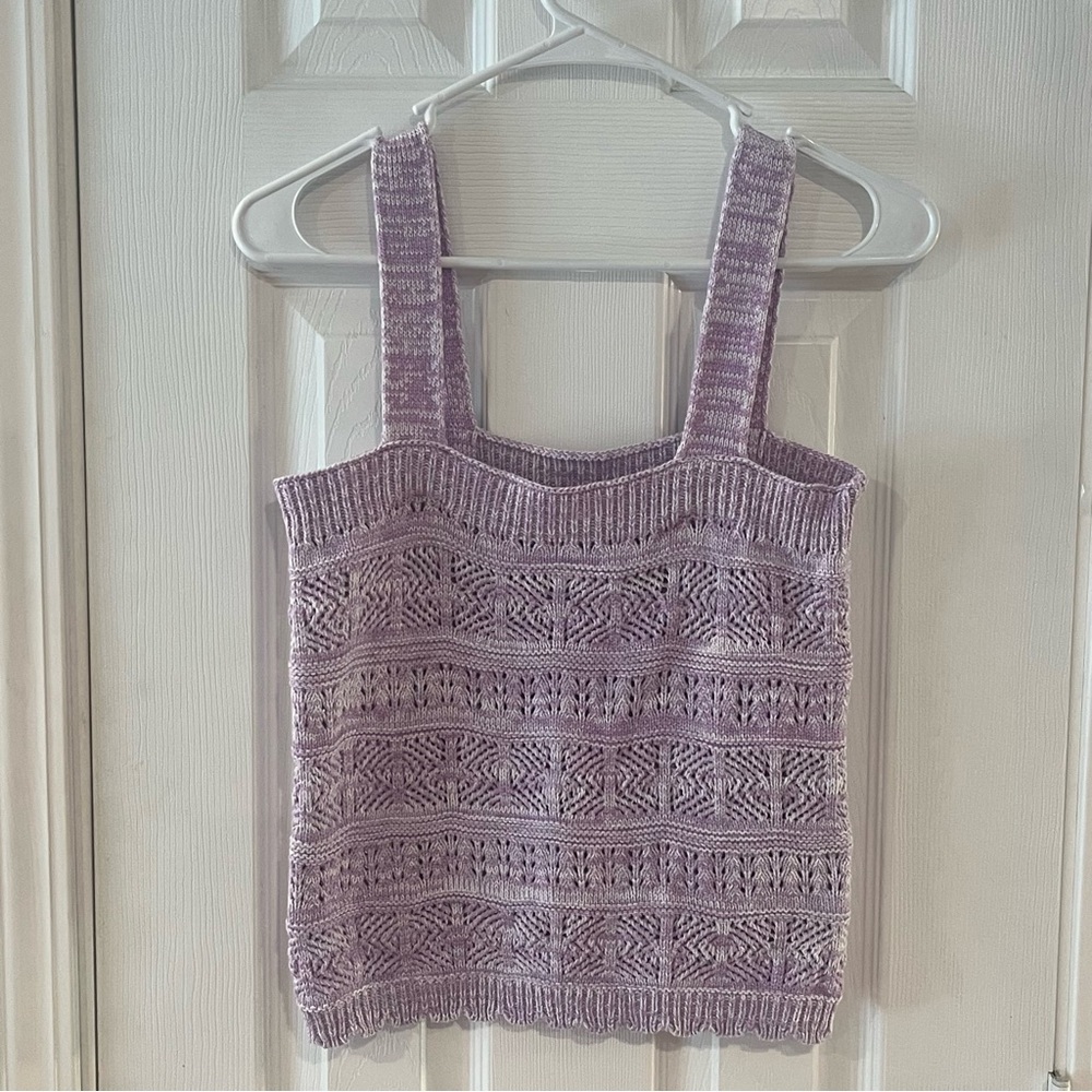 Juniors SO® Pointelle Crochet Tank Top Lavender Size Medium - Picture 2 of 6